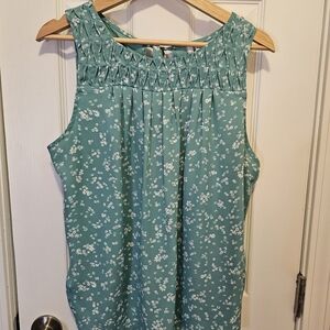 Elle Teal Floral Sleeveless Blouse